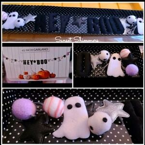 Hey Boo Halloween Ghost Felt Garland STARS Pom Poms 45" Becki Owens NEW